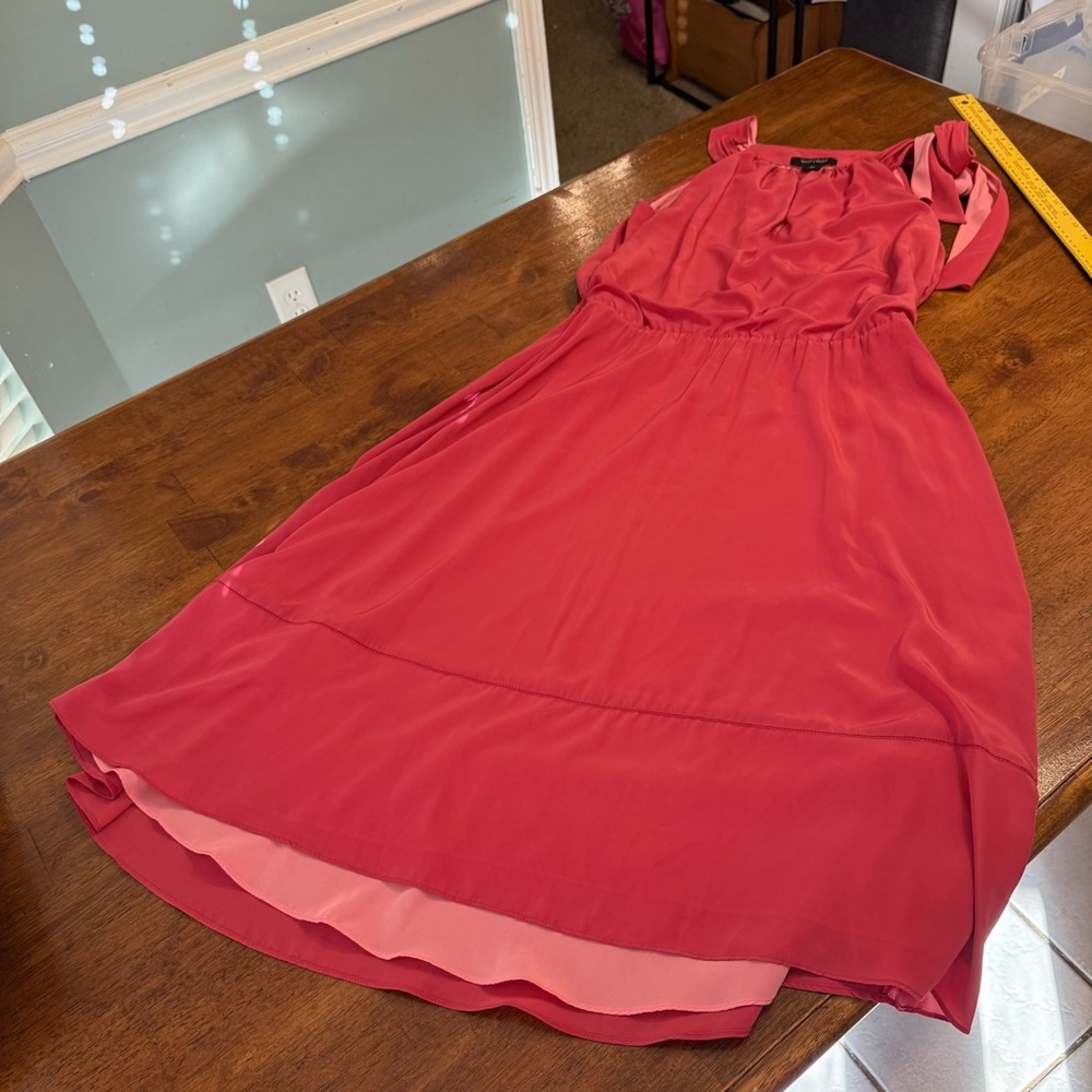 White House Black Market Coral Pink Red Women's Dress size 10 tie one shoulder
